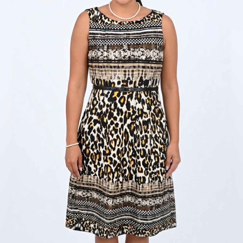 GABBY SKYE Animal Print&Geometric Banded Dress Size 10